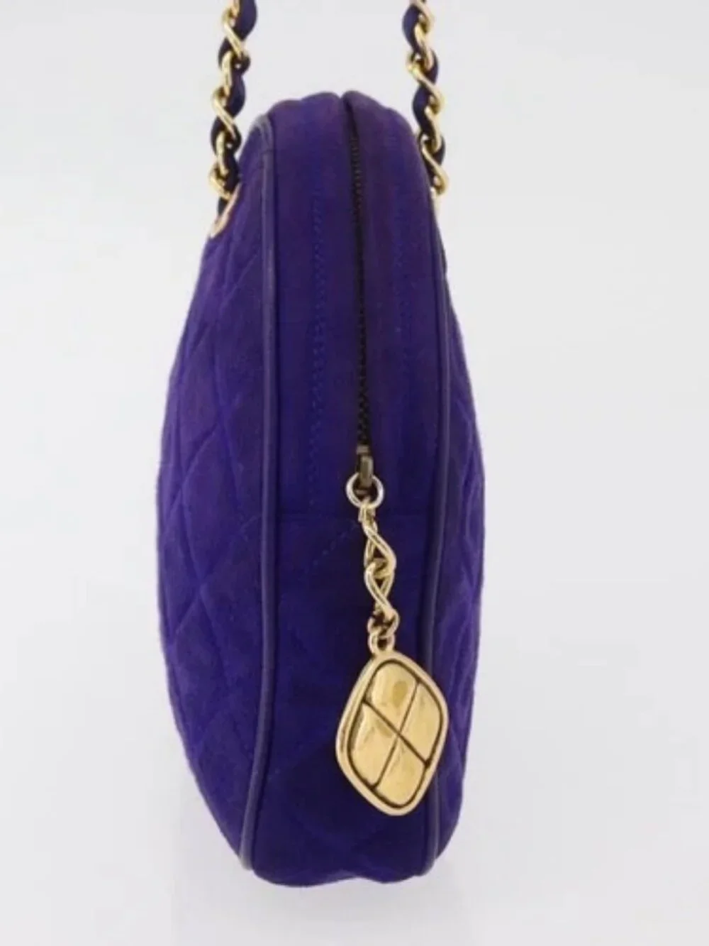 CHANEL Matelasse Chain Hand Bag Suede Purple Gold CC Auth YKZ821A